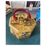 Octagonal Wooden Box With Handle and Mirror