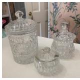 Clear Cut Glass Apothecary Jars With Lids, Set/3