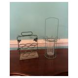 Metal Wine Bottle Rack and Glass Candle Holder