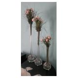 Three Clear Fluted Glass Vases