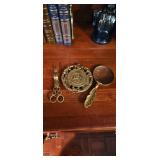 Brass Desk Set: Magnifier, Wick Cutter, Trivet