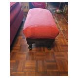 Red Upholstered Footstool with Wood Legs