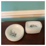 Milk Glass Plates and Bowls Daisy Pattern Set