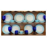 Blue Floral Dinnerware Set with Cups and Plates