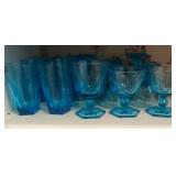 Blue Depression Glass Stemware and Tumblers Set