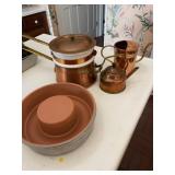 Copper Kitchen Lot: Double Boiler, Kettles, Bowl
