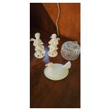 Figurines, Hen-on-Nest Dish, and Glass Apple Box