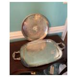 Two Silver Plated Serving Trays With Handles