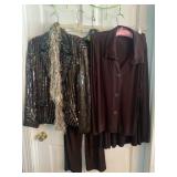 2 Outfits: Silk Sequin Pantsuit & SoftWear Set XL