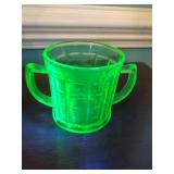 Green Uranium Glass Double Handled Sugar Bowl