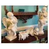 Porcelain Cherub Statues and Cherub Cart Planter