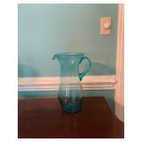 Hand-Blown Blue Glass Pitcher with Spout
