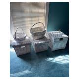 5 White Wicker Boxes and Baskets