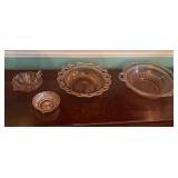 4 Assorted Pink Depression Glass Bowls