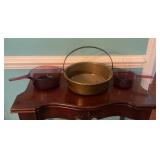 Brass Pot With Handle & 2 Glass Sauce Pans