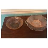 Pink Depression Glass Bowls and Handled Dishes