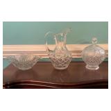Cut Glass Crystal Pitcher, Bowl, and Covered Dish
