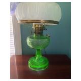Uranium Glass Oil Lamp With Frosted Shade