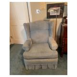 Upholstered Wingback Chair With Ottoman and Lamp