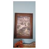 Signed C. Larson Framed Egret Wetlands Painting
