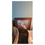 Signed Framed White Egret Coastal Painting