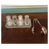 Cut Glass Trays, Shakers & Sterling Silver Tongs