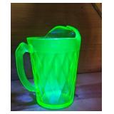 Green Vaseline Glass Diamond Pitcher