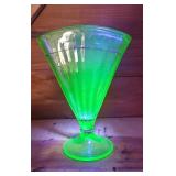 Uranium Glass Footed Vase Fan-Shaped