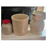 Ceramic Jar, Crock, and Mouse Pitcher Set