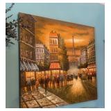 Paris Street Scene Oil Painting with Eiffel Tower