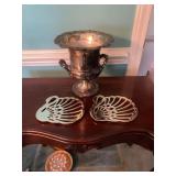 EPCA Silverplate by Poole Urn with Pair of Trivets