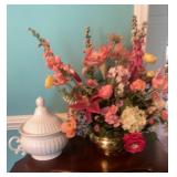 Ceramic Lidded Soup Tureen & Flower Arrangement