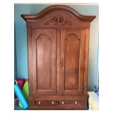Wood Armoire With Carved Top