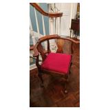 Wood Corner Chair with Red Upholstered Seat