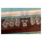 15 Clear Glass Cups, 2 Flutes, 1 Tumbler