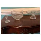 Glass Serving Lot: Bowl, Cake Stand, Candleholder
