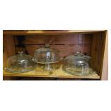 Three Glass Cake Stands With Domed Covers