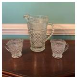 Pressed Glass Pitcher With Two Matching Cups