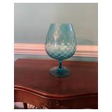 Large Blue Textured Glass Goblet Vase