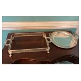 Two Silver-Plated Serving Trays with Handles