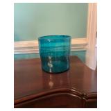 Blue Hand Blown Glass Cylinder Vase