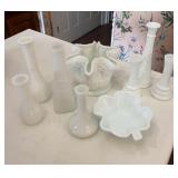 White Milk Glass Vases and Bowls