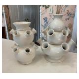 Pair White Ceramic Multi-Spout Flower Vases