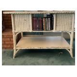 White Wicker Table with DVDs, CDs