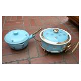 2 Hall USA Blue Casserole Dishes With Lids