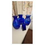 Four Cobalt Blue Glass Vases