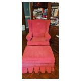 Red Corduroy Armchair With Ottoman