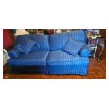 Blue Striped Upholstered Sofa with Cushions