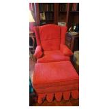 Red Corduroy Wingback Chair and Ottoman