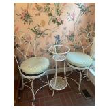 Pair White Metal Chairs With Table, Glass Missing